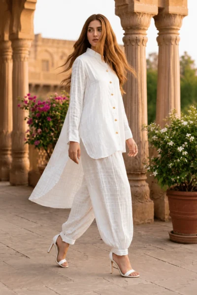 White Silk Co-ords with Balloon Pants
