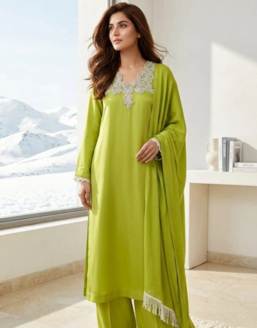 Apple Green Silk – Embroidered 3 Piece Luxury Suit