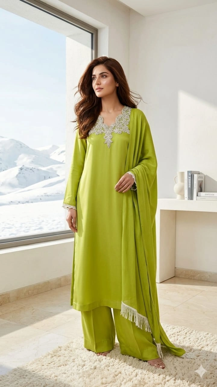 Apple Green Silk – Embroidered 3 Piece Luxury Suit