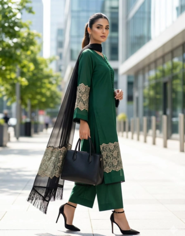Gold Bloom Green – Embroidered 3 Piece Formal Suit