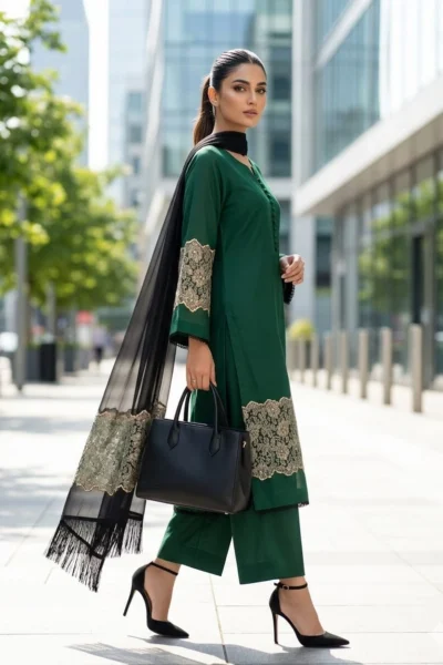 Gold Bloom Green – Embroidered 3 Piece Formal Suit