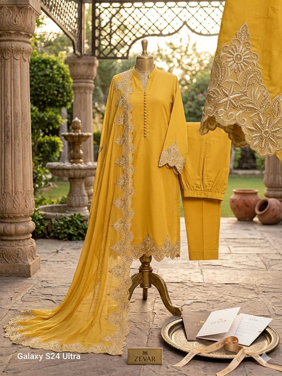 Golden Aura – Embroidered 3 Piece Luxury Suit - Image 2