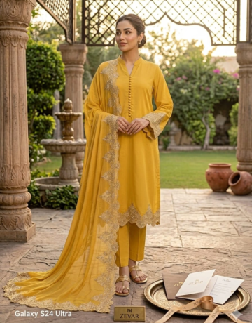Golden Aura – Embroidered 3 Piece Luxury Suit