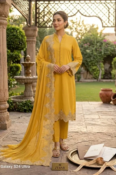 Golden Aura – Embroidered 3 Piece Luxury Suit