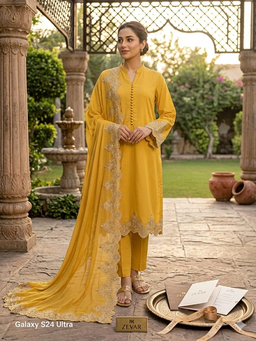 Golden Aura – Embroidered 3 Piece Luxury Suit